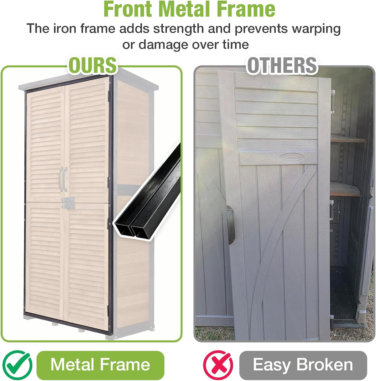 gutinneen outdoor storage cabinet upgraded with metal frame showing dimensions