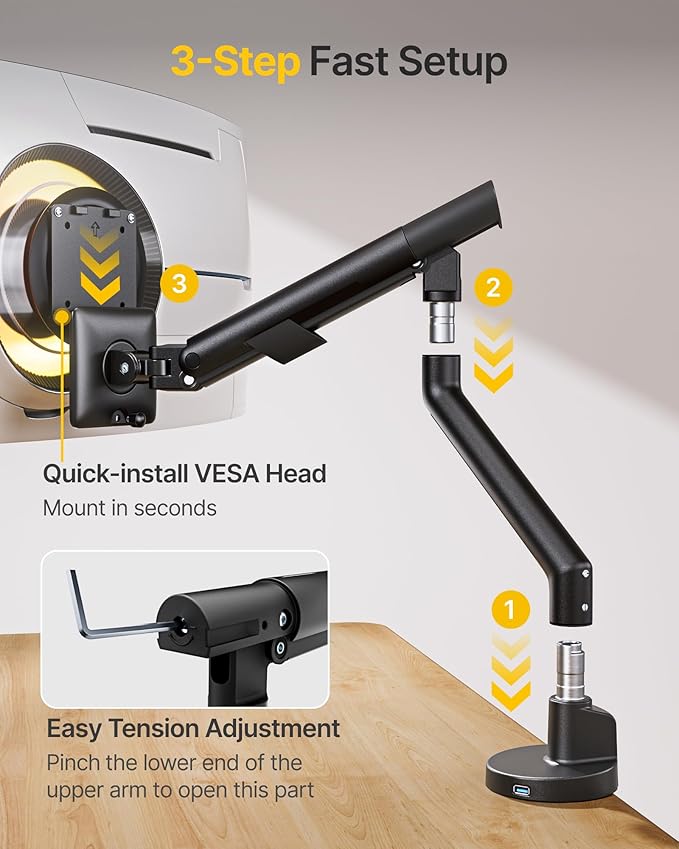 monTEK Single Monitor Arm with USB