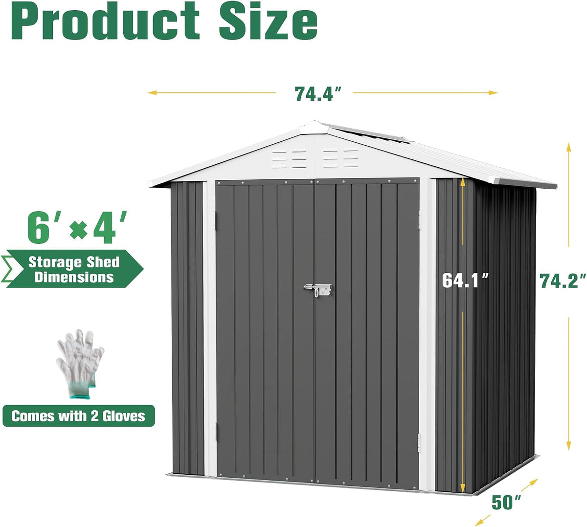 flamaker 6x4 ft storage shed waterproof metal garden showing dimensions