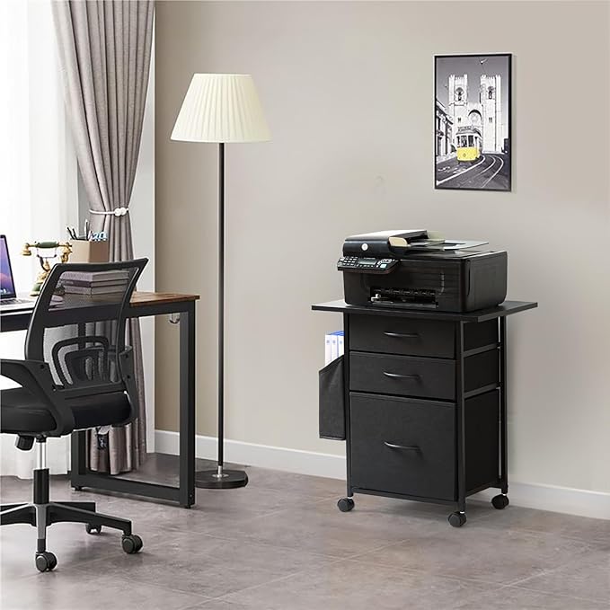 Printer Stand with 3 Fabric Drawer, Mobile File Cabinet