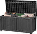 ROJIK 150 Gallon Deck Box Outdoor, Waterproof Outdoor Storage Boxes with Lids, Outside Resin Lockable Storage Box for Patio Cushions, Garden Tools(Black)