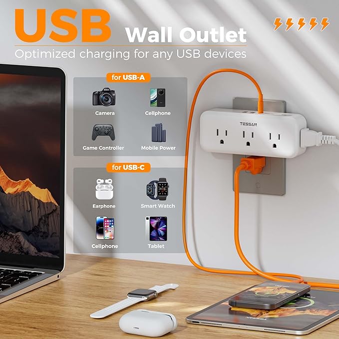Multi Plug Outlet Splitter, TESSAN Multiple Plug Surge Protector, 5 Outlet