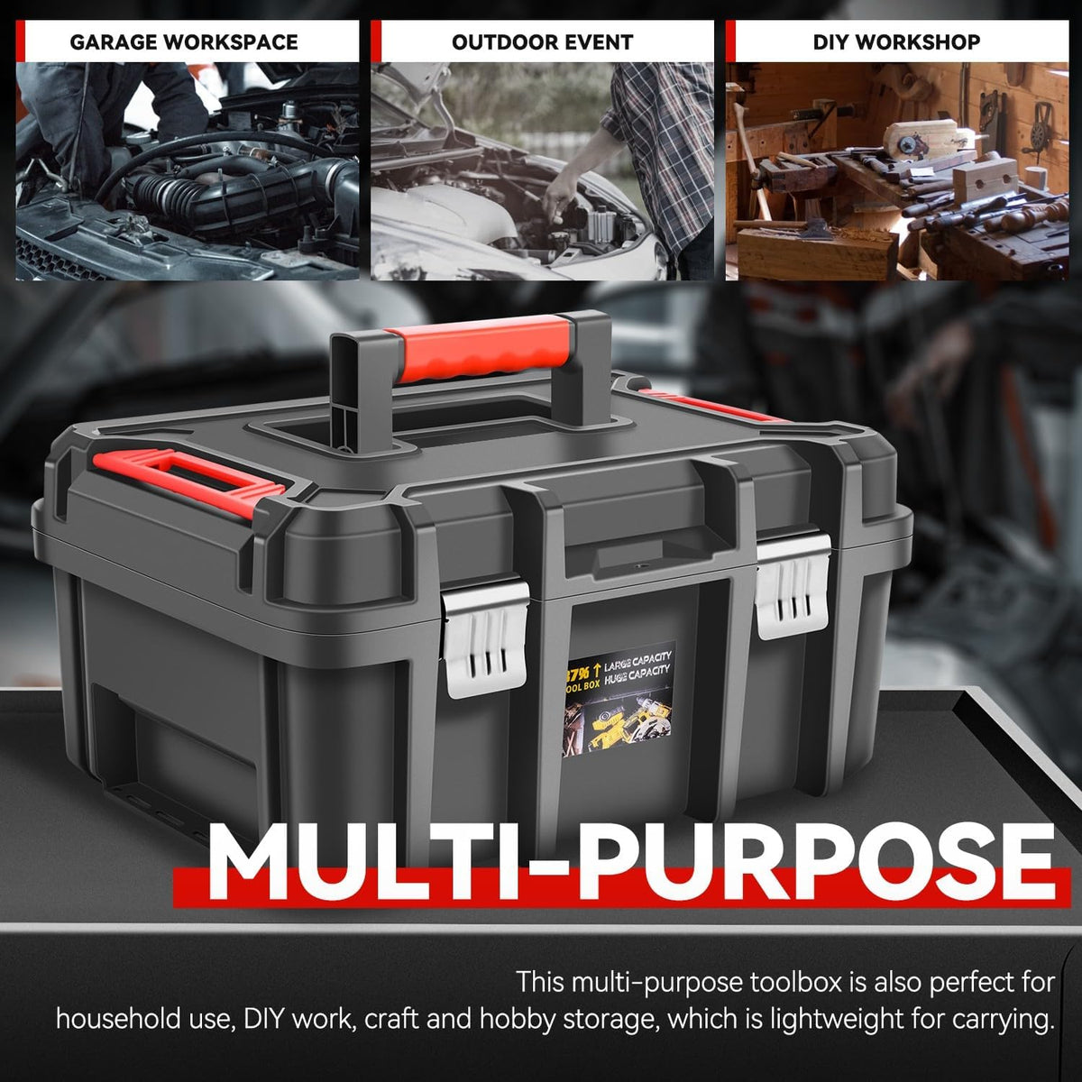 auto dynasty 17" tool box lockable, portable w/removable, side view