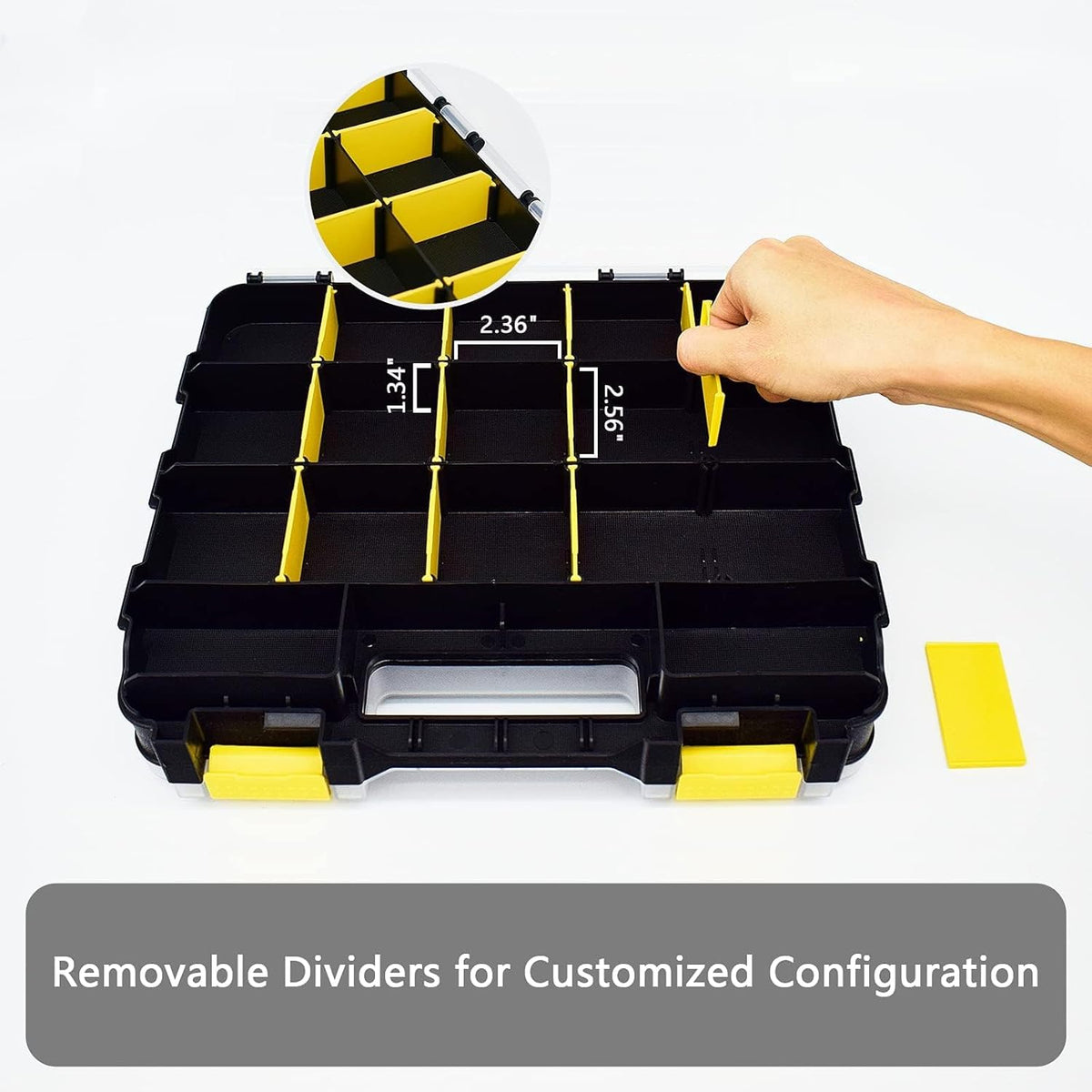 aidy-pro hardware organizer box 34 compartments small parts showing dimensions