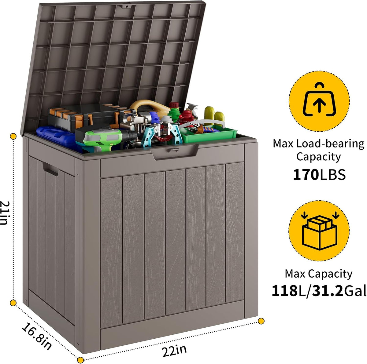 kamaboko outdoor storage box, 32 gal deck box shown in use