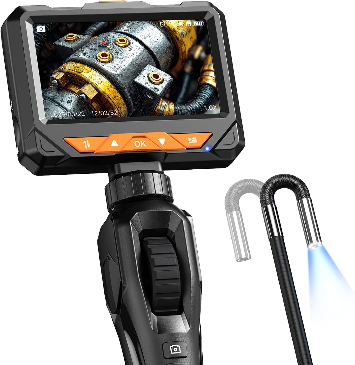 Two-Way 210° Articulating Borescope, 4.3" 1080P Endoscope Camera with Light
