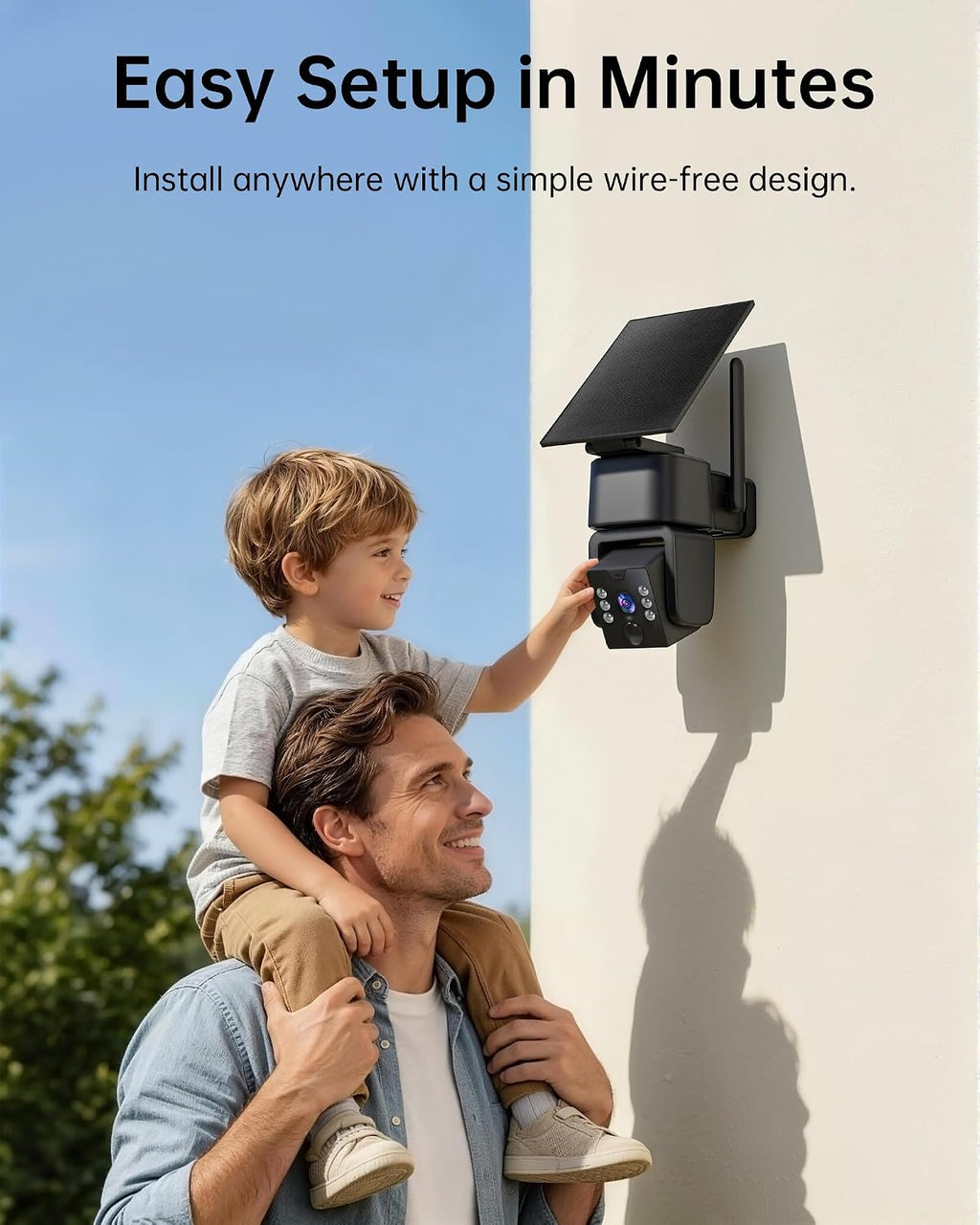 2k solar security camera, 5g&2.4g wi-fi outdoor camera, close-up detail