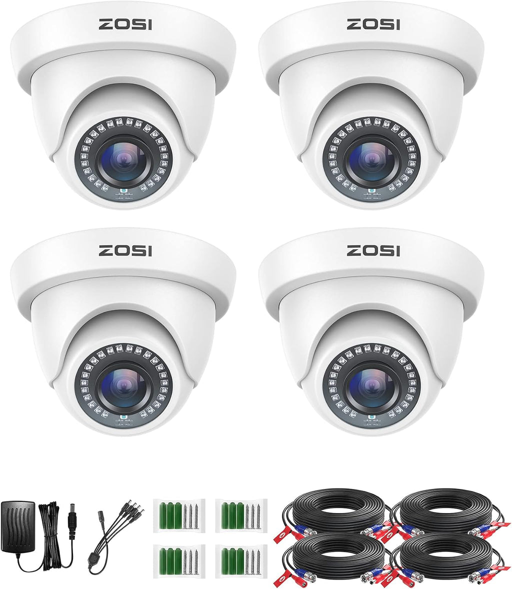 ZOSI 4 Pack 1080P Security Cameras,Night Vision,2MP Outdoor Indoor CCTV White Dome Camera Compatible with 1080P/5MP/4K HD-TVI Analog CCTV DVR System