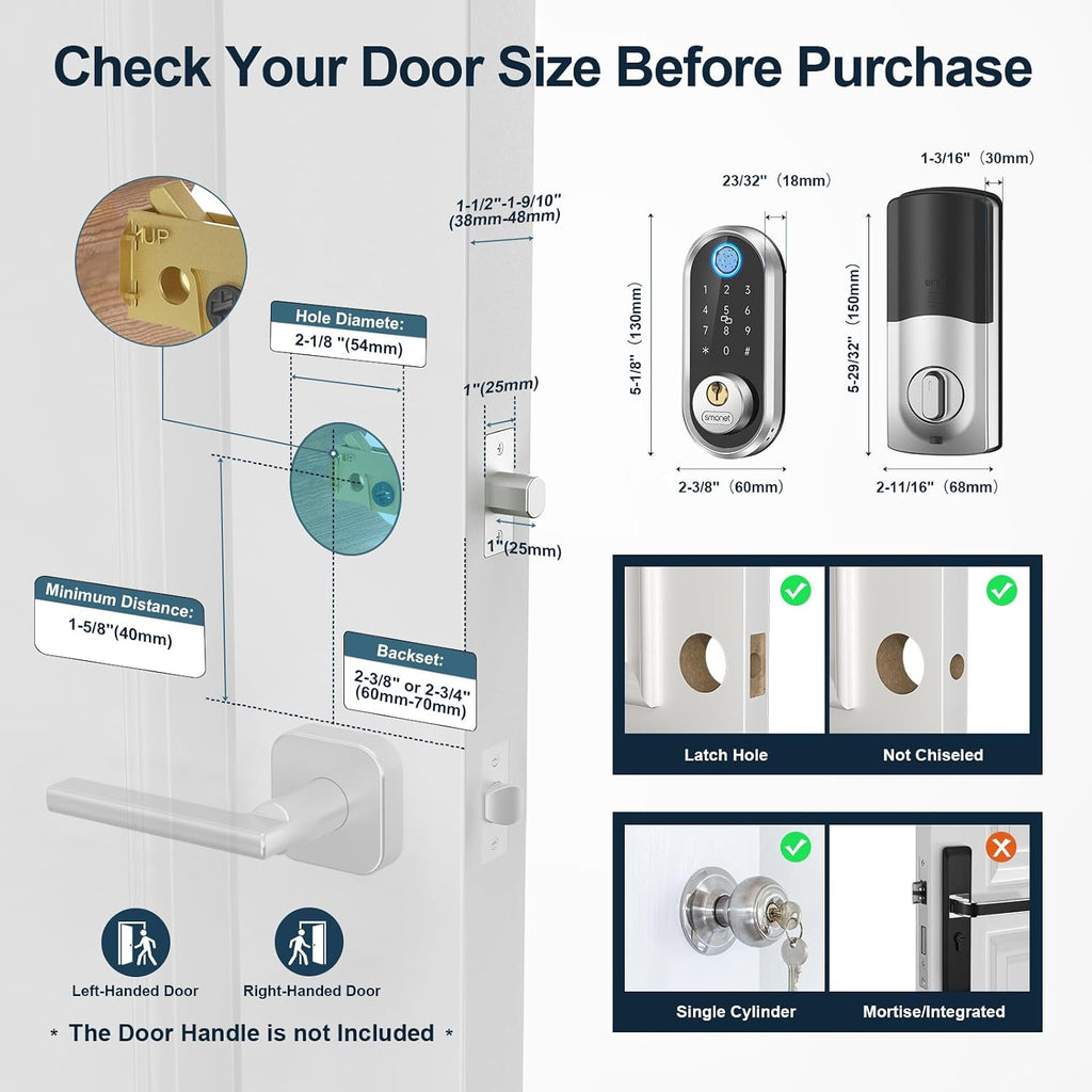 SMONET Smart Deadbolt Fingerprint Electronic Door Lock with Digital Keypad
