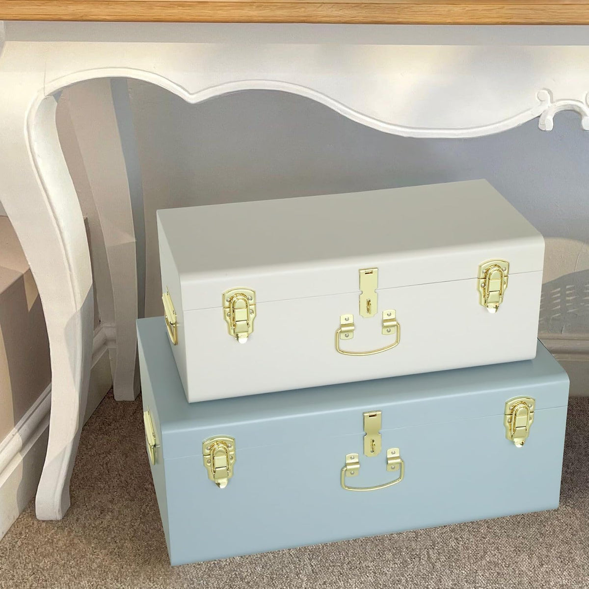 vixdonos decorative large metal box storage trunk chest showing dimensions