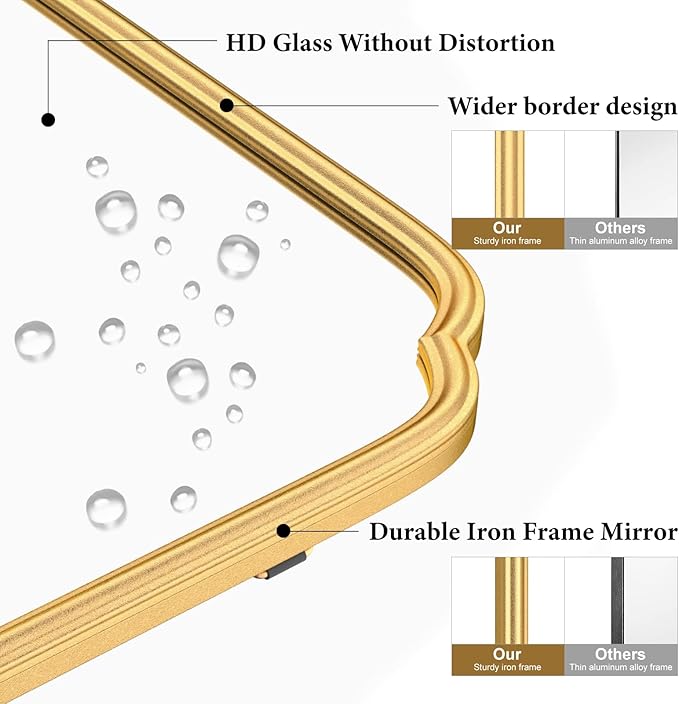 Gold Bathroom Mirror for Wall 24" x 24" Modern Rounded Corner Square Mirror