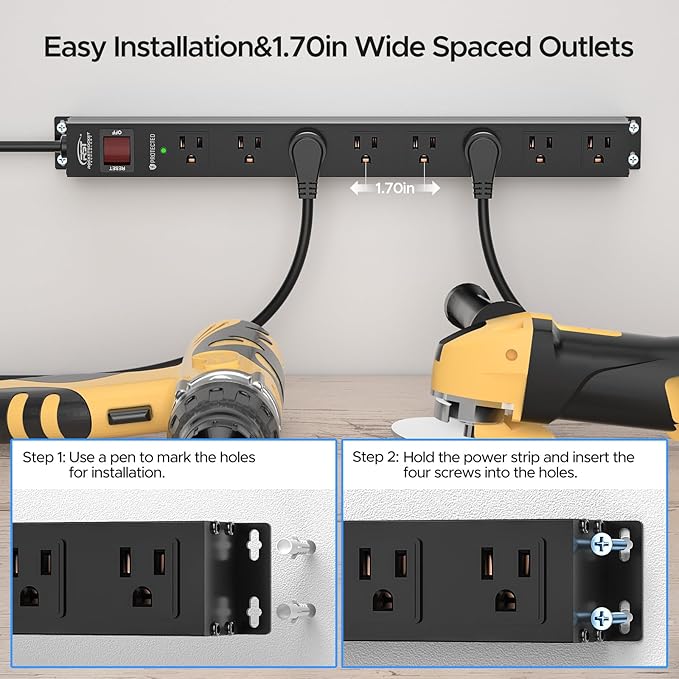 CRST 2 Pack 8 Outlet Metal Heavy Duty Power Strip