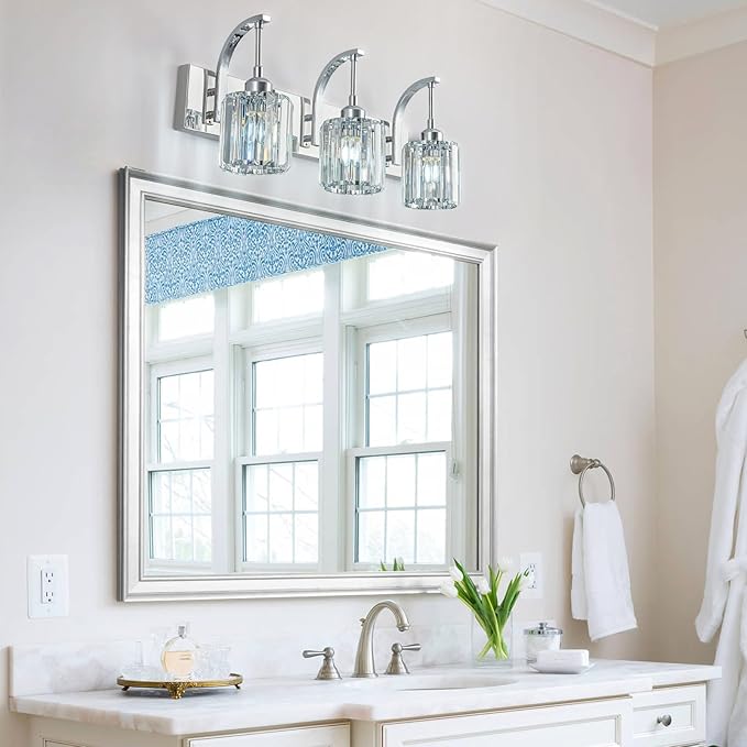 FDPBY 3-Light Crystal Vanity Light, Modern Chrome Bathroom Wall Sconce