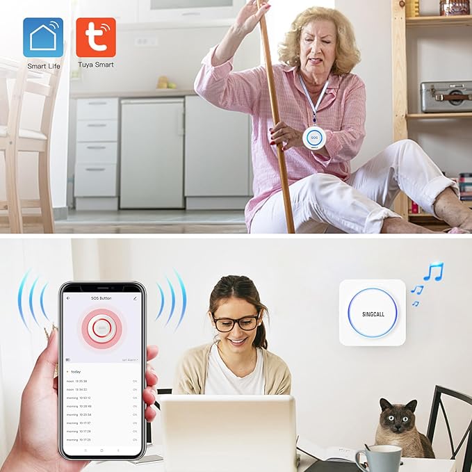 SINGCALL Tuya WiFi SOS Wireless Calling Caregiver Pager System Calling Alert