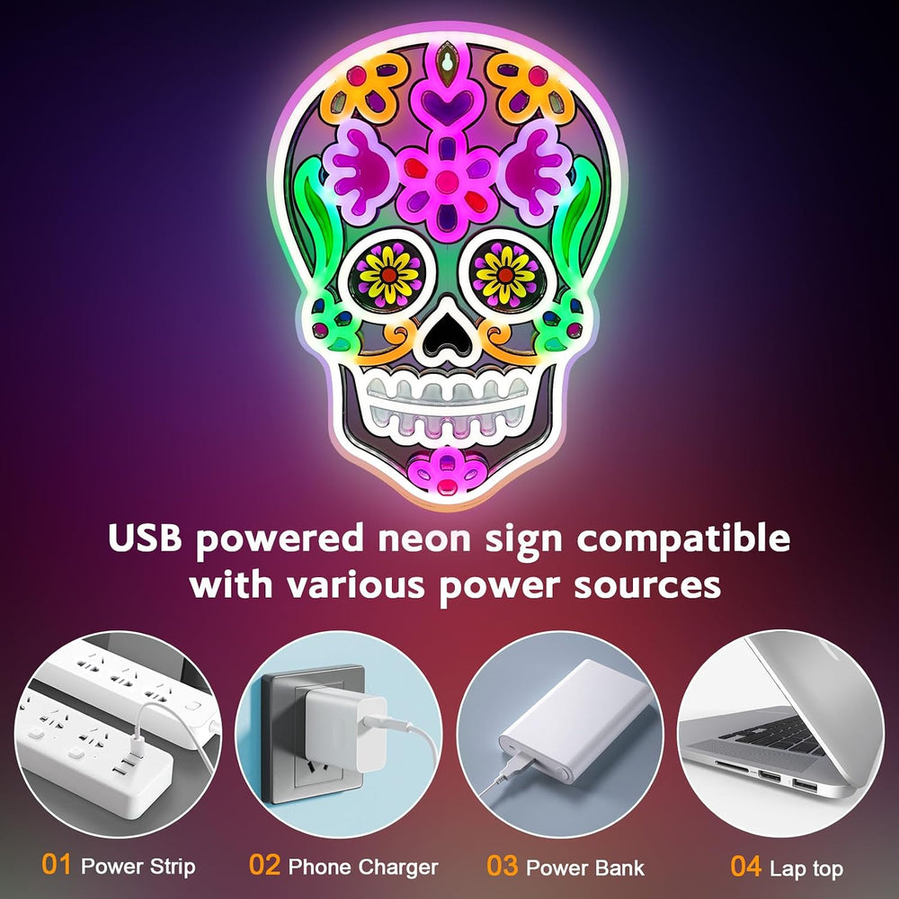 Halloween Day of the Dead LED Neon Signs, Mexican Sugar Skull Neon Lights