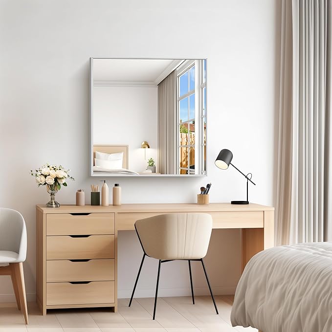Silver Bathroom Mirror for Wall, 30x30 Inch Rectangle Mirrors