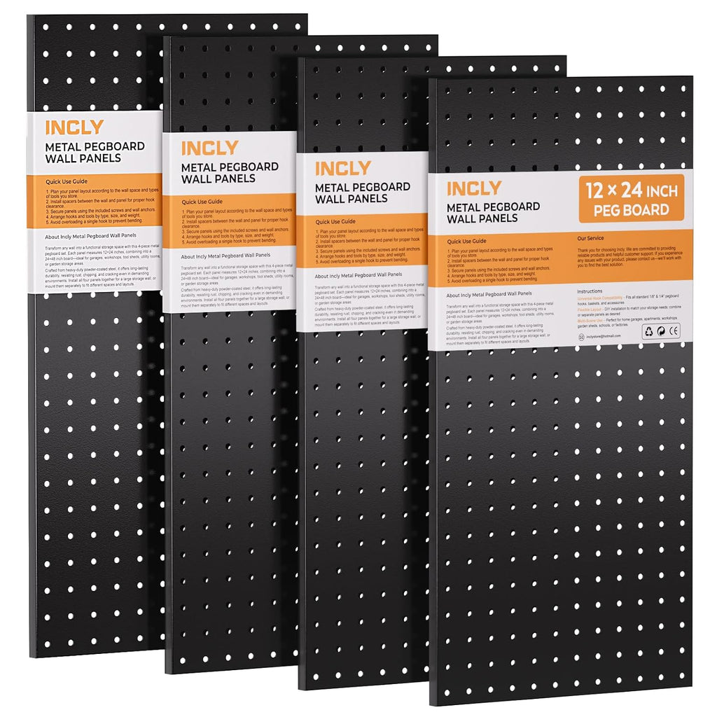 INCLY 4 Pack 12"x24" Upgrade Thicker Heavy Duty Metal Peg Board
