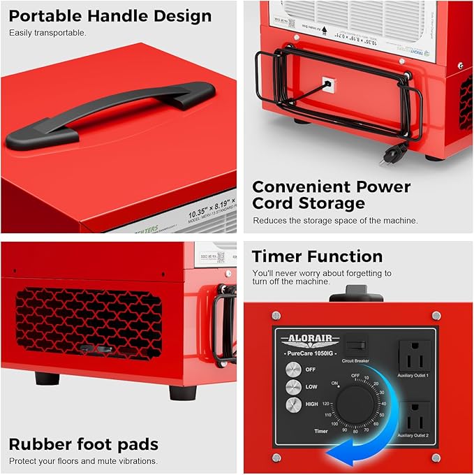 ALORAIR Portable Air Filtration System, 180° Air Intake Tabletop Dust Collector
