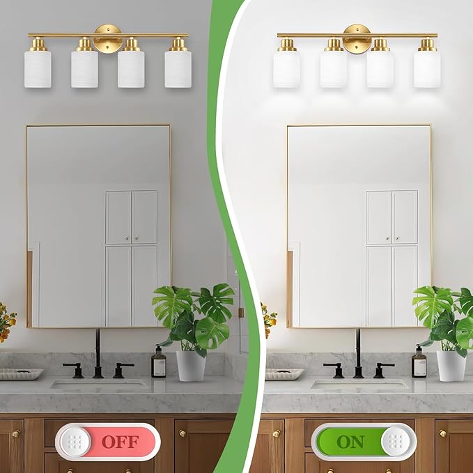 Guliaofo 4-Light Vanity Lights, Brushed Gold Bathroom Light Fixture