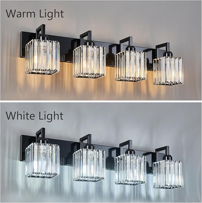 FDPBY Modern Bathroom Vanity Light 4-Lights Plating Black Vanity Light Crystal