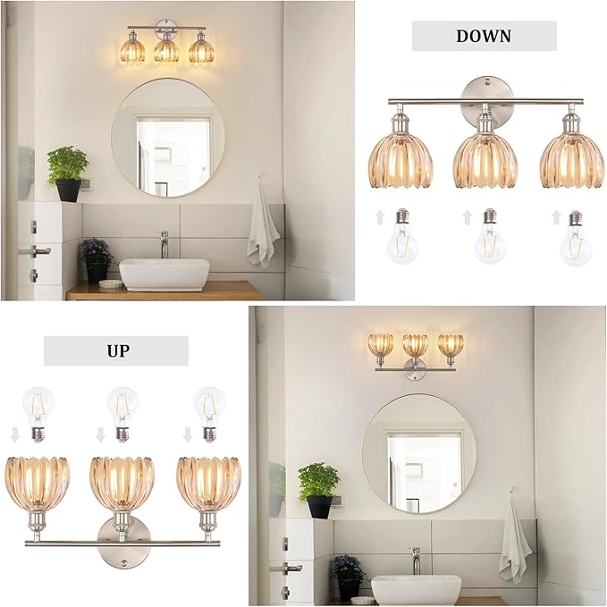 Shenmoyl Bathroom Light Fixtures, 3-Light Vanity Wall Light Over Mirror