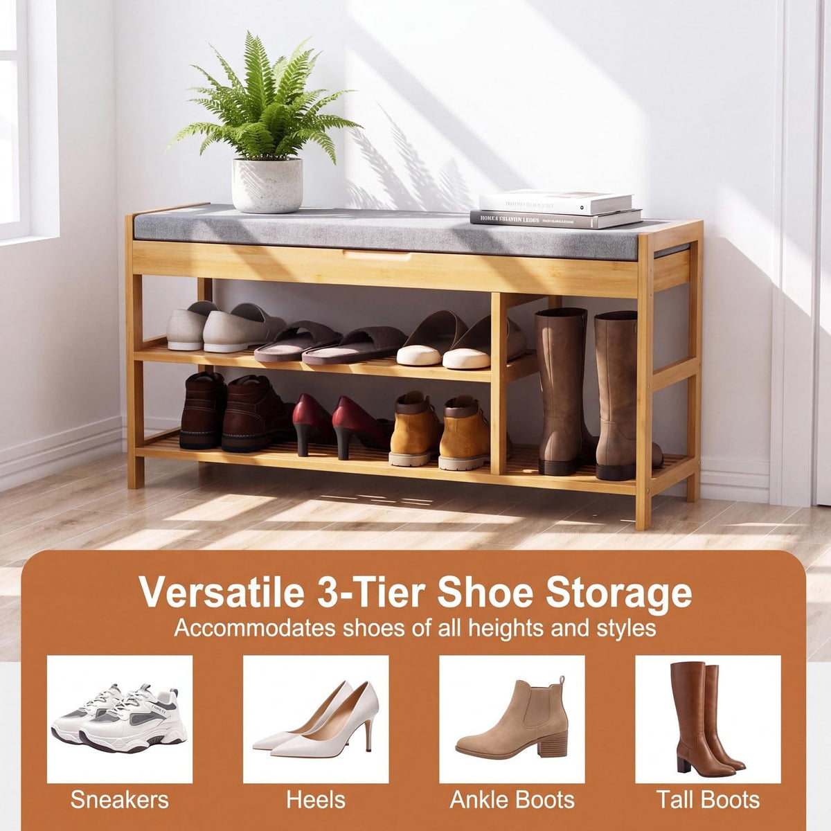 2-Tier Shoe Rack Bench with Flip-Top Storage, 36" Entryway Bench with Seat