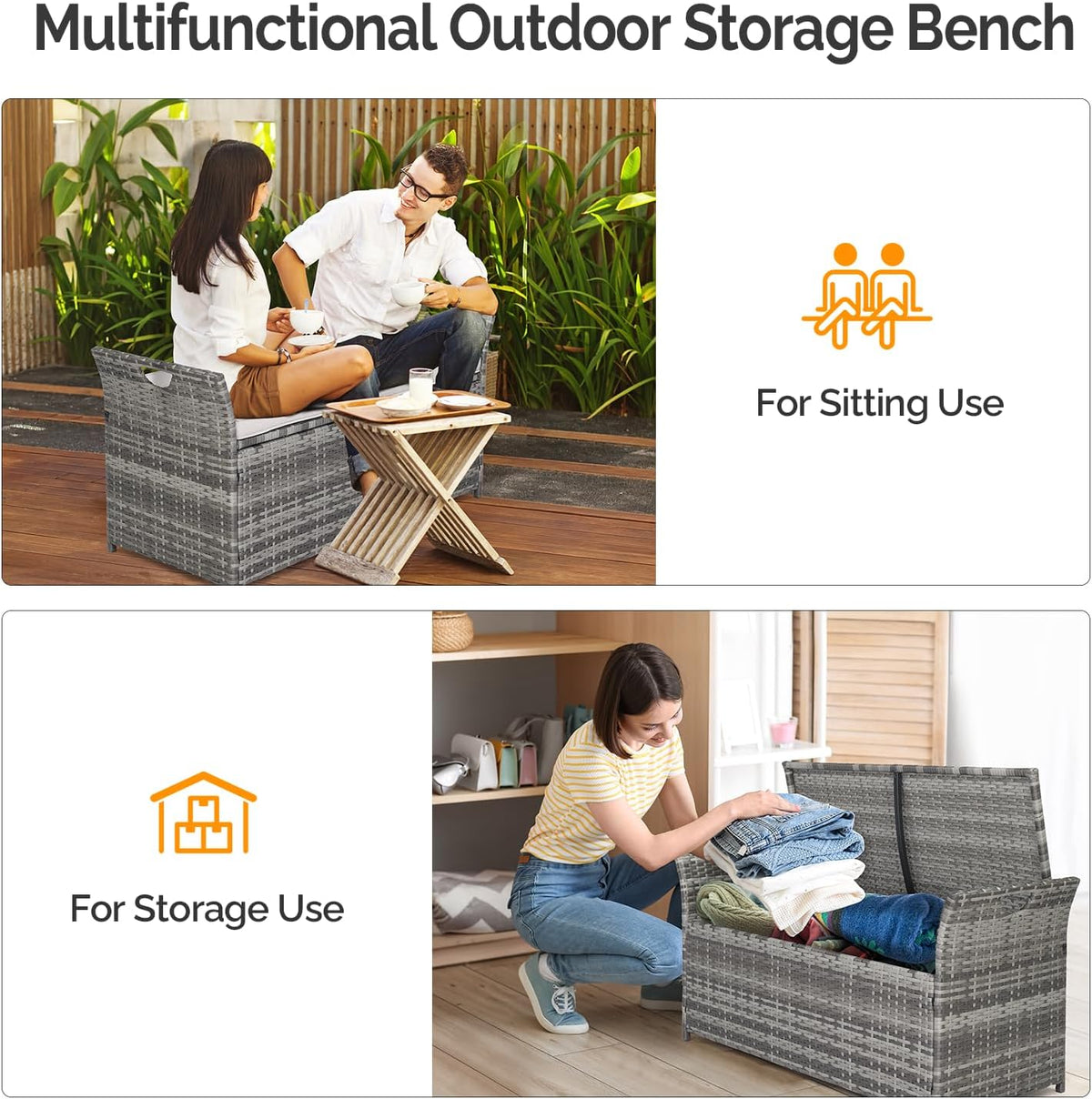 vingli 40 gallon wicker storage bench, patio cushion on a desk or shelf