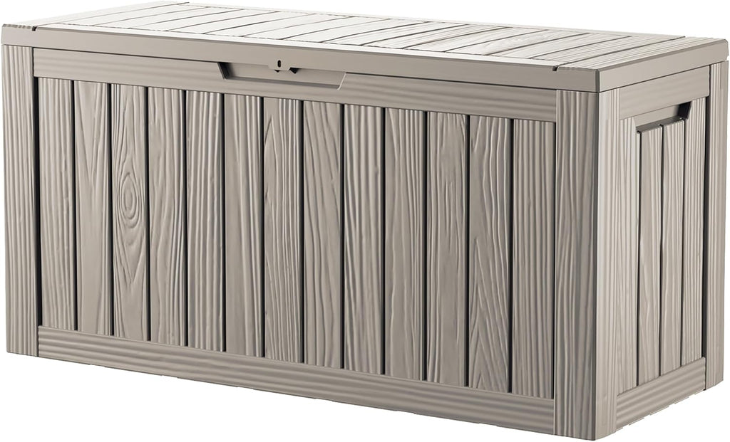 TARKARI 80 Gallon Outdoor Storage Box Waterproof, Resin Deck Boxes with Lockable Lid & UV-Resistant for Patio, Pool, Garden Furniture Cushions & Accessories, Coffee