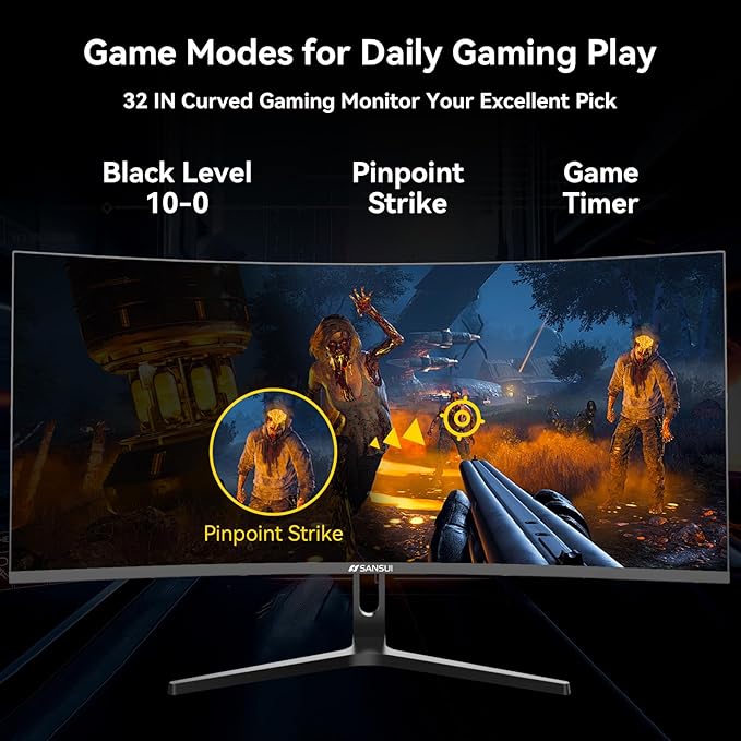 SANSUI 32 Inch Curved 240Hz Gaming Monitor High Refresh Rate, FHD 1080P Gaming
