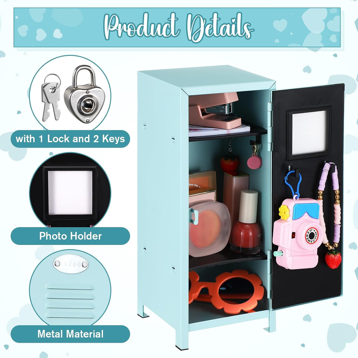 vercraft 2 pcs mini metal locker with lock, side view