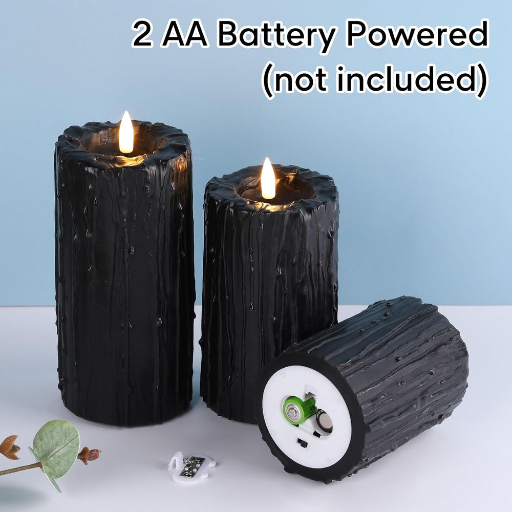 Eywamage Black Dripping Wax Halloween Flameless Pillar Candles with Remote