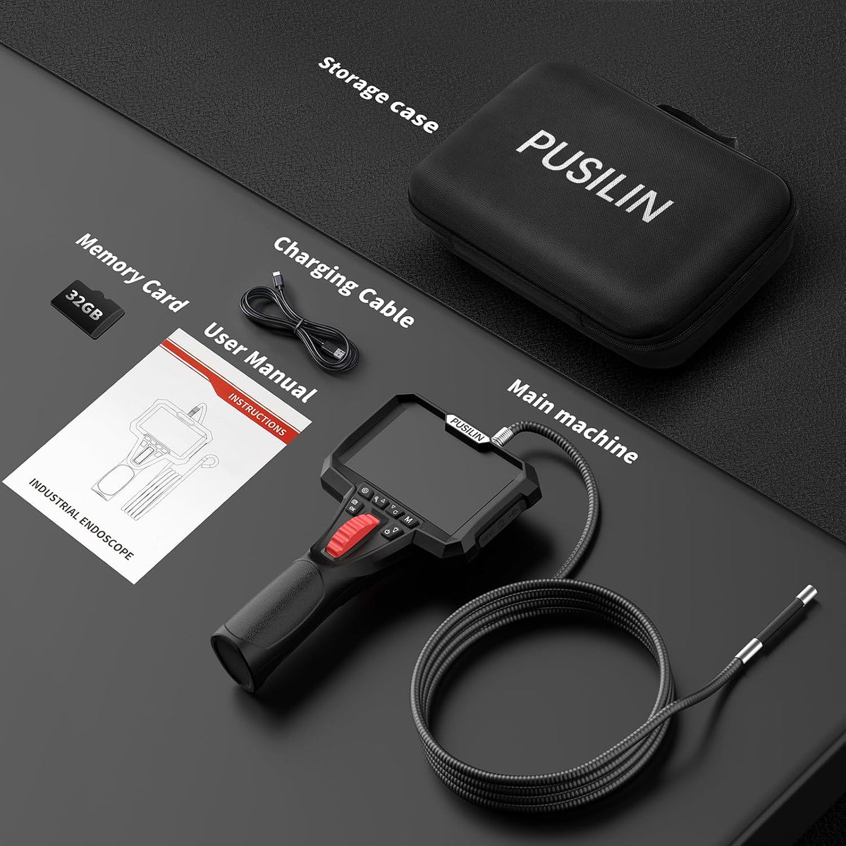 dual lens articulating borescope camera with light,6.2mm industrial, front angle view