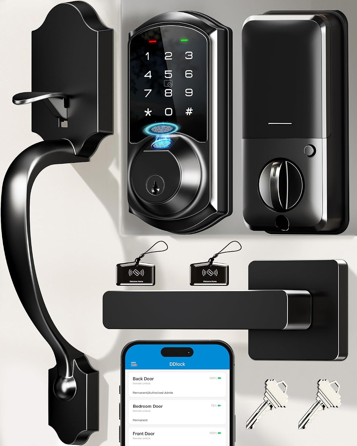 Veise VE07-H Fingerprint Smart Lock for Front Door Handle Set, Matte Black