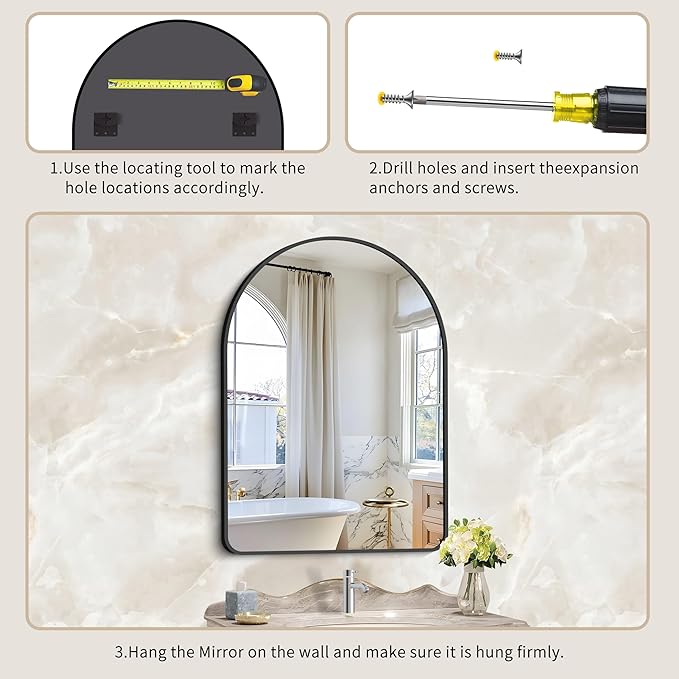 GLASHOM 30"x40" Black Arched Mirrors