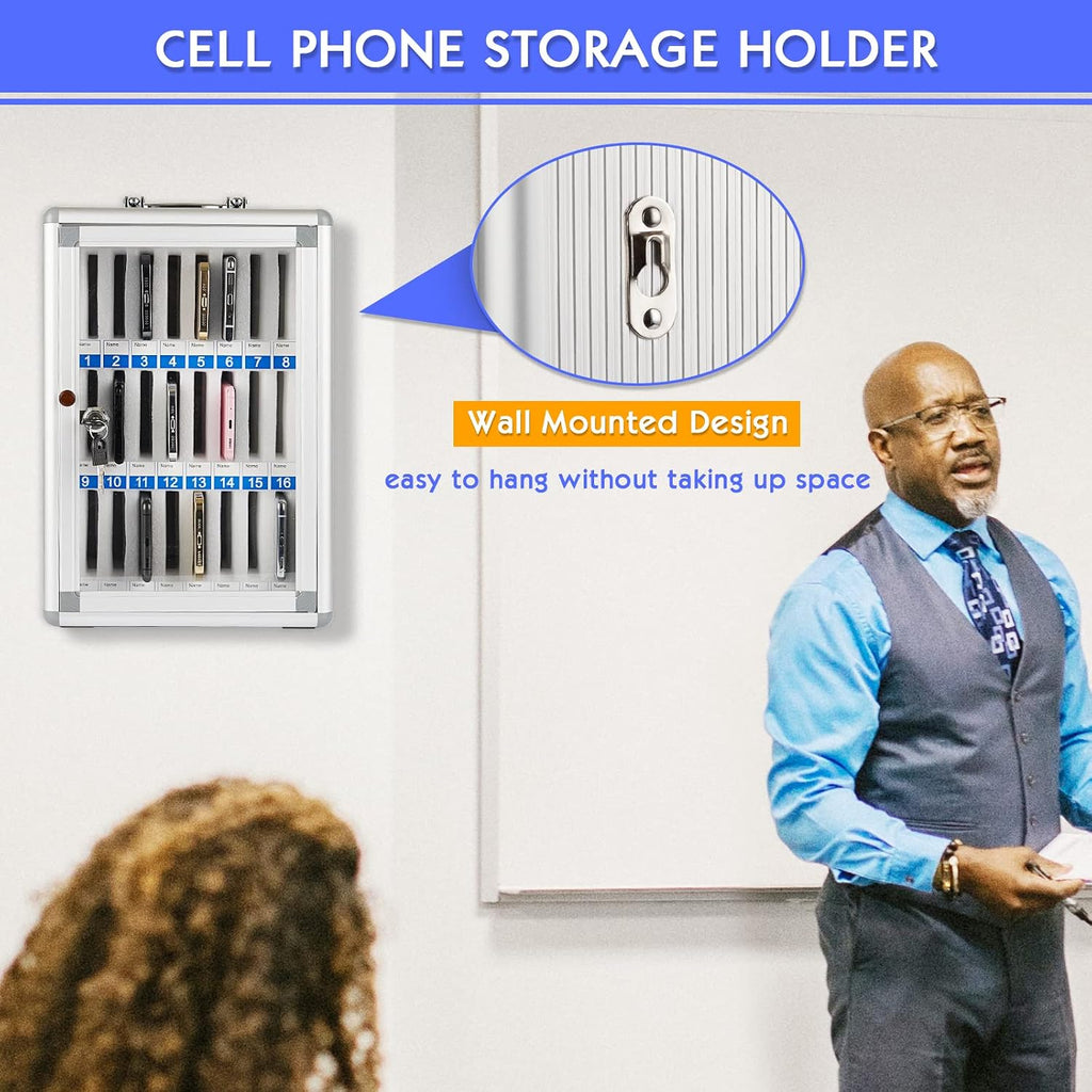 24 slots aluminum alloy cell phone locker, phone, side view