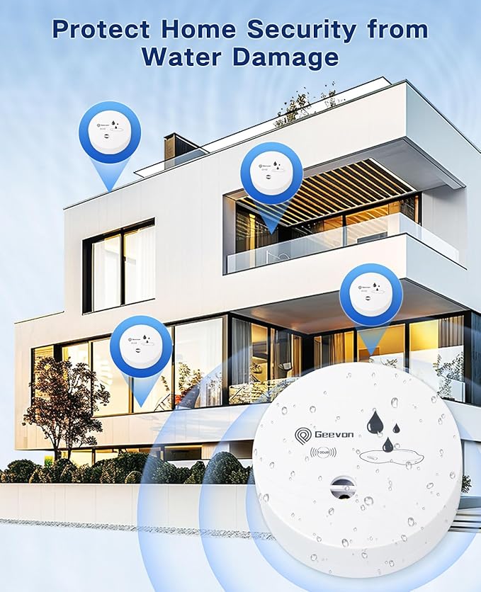 Geevon 6 Pack Water Leak Detectors, 100dB Water Sensor Alarms Flood Detector