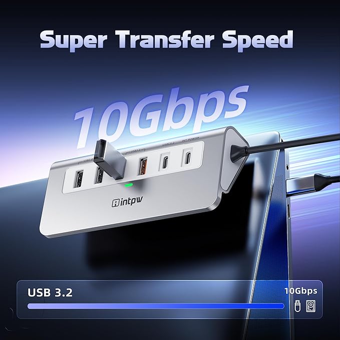 intpw P9 PRO USB C Hub 10Gbps, 9-in-1 USB C Docking Station