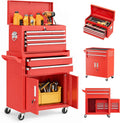 Bonusall 8 Drawer Rolling Tool Chest and Cabinet Combo,Heavy-Duty Metal Garage Tool Chest with Wheels and 2 Doors,2-in-1 Top Box and Roller Cabinet Combo for Garage, Workshop, Warehouse-Red