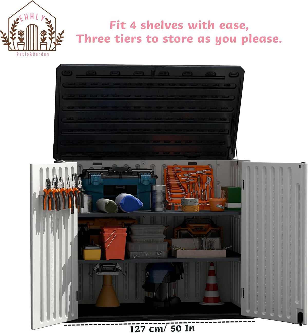 ehhly 35 cuft outdoor storage shed shelf(2 shelves showing dimensions