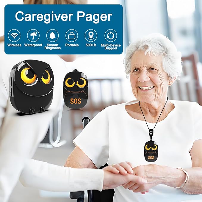 HTZSAFE Caregiver Pager Wireless Call Button 500+ Feet, SOS Alert Nurse Calling