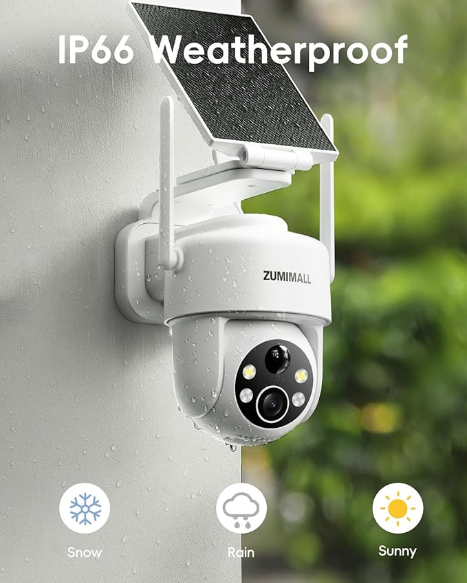 ZUMIMALL 2K Solar Security Cameras Wireless Outdoor | 360° PTZ View Control via