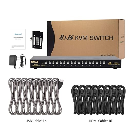 JideTech HDMI USB KVM Switch 16 Port Up to 4K@30Hz Resolution