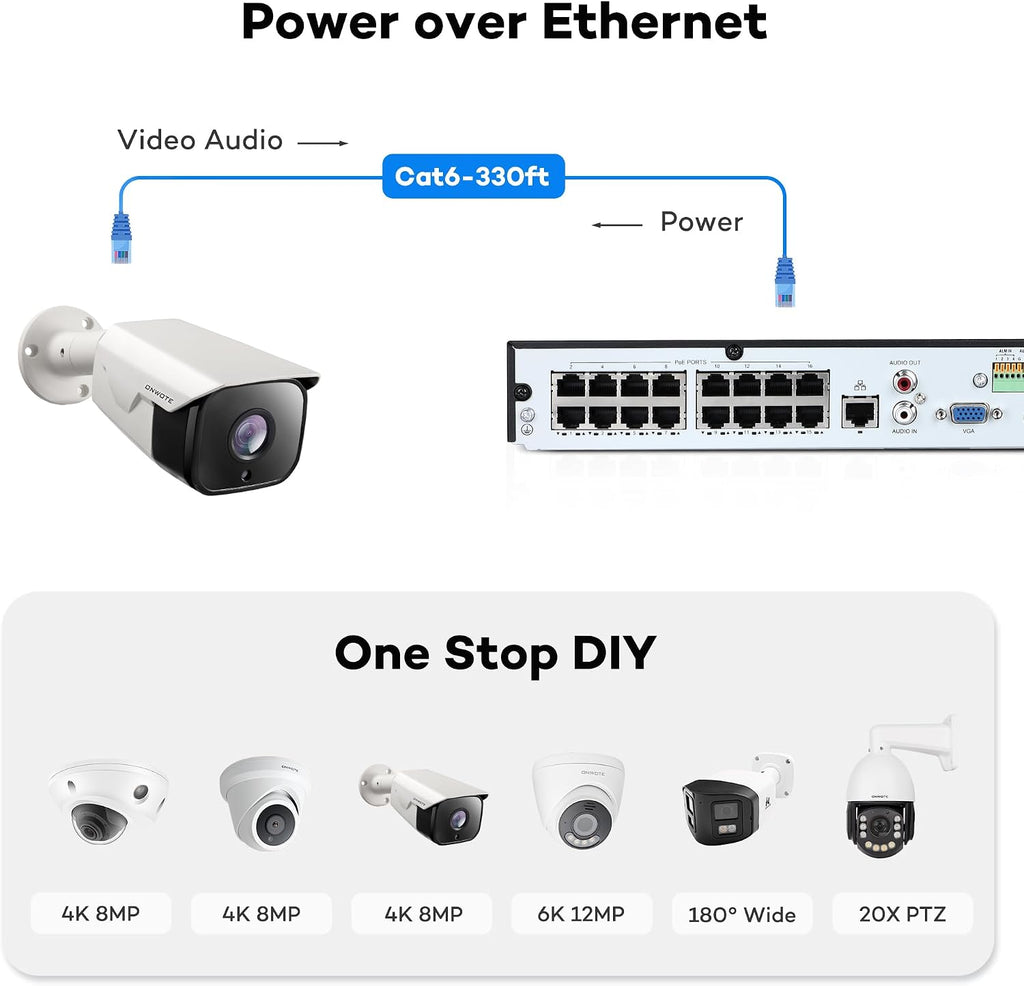 onwote 16 channel security camera system, 12mp nvr, front angle view