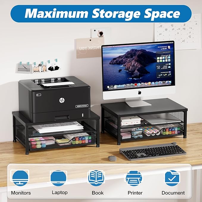 OPNICE Computer Monitor Stand Riser, Desk Organizer (2-Pack)