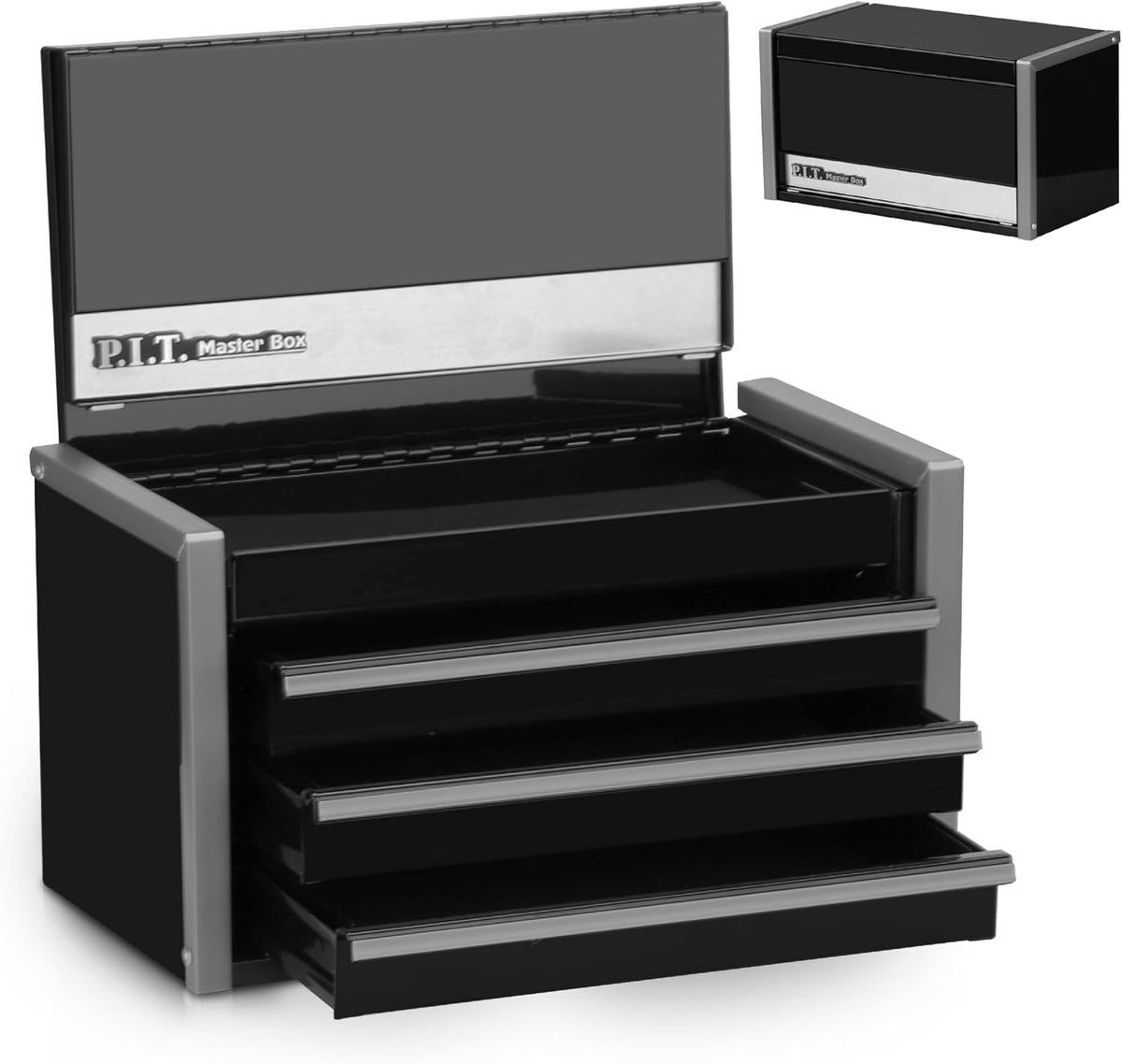 P.I.T. Mini Tool Box,3 Drawers Small Metal Toolbox for Tools Storage,Black