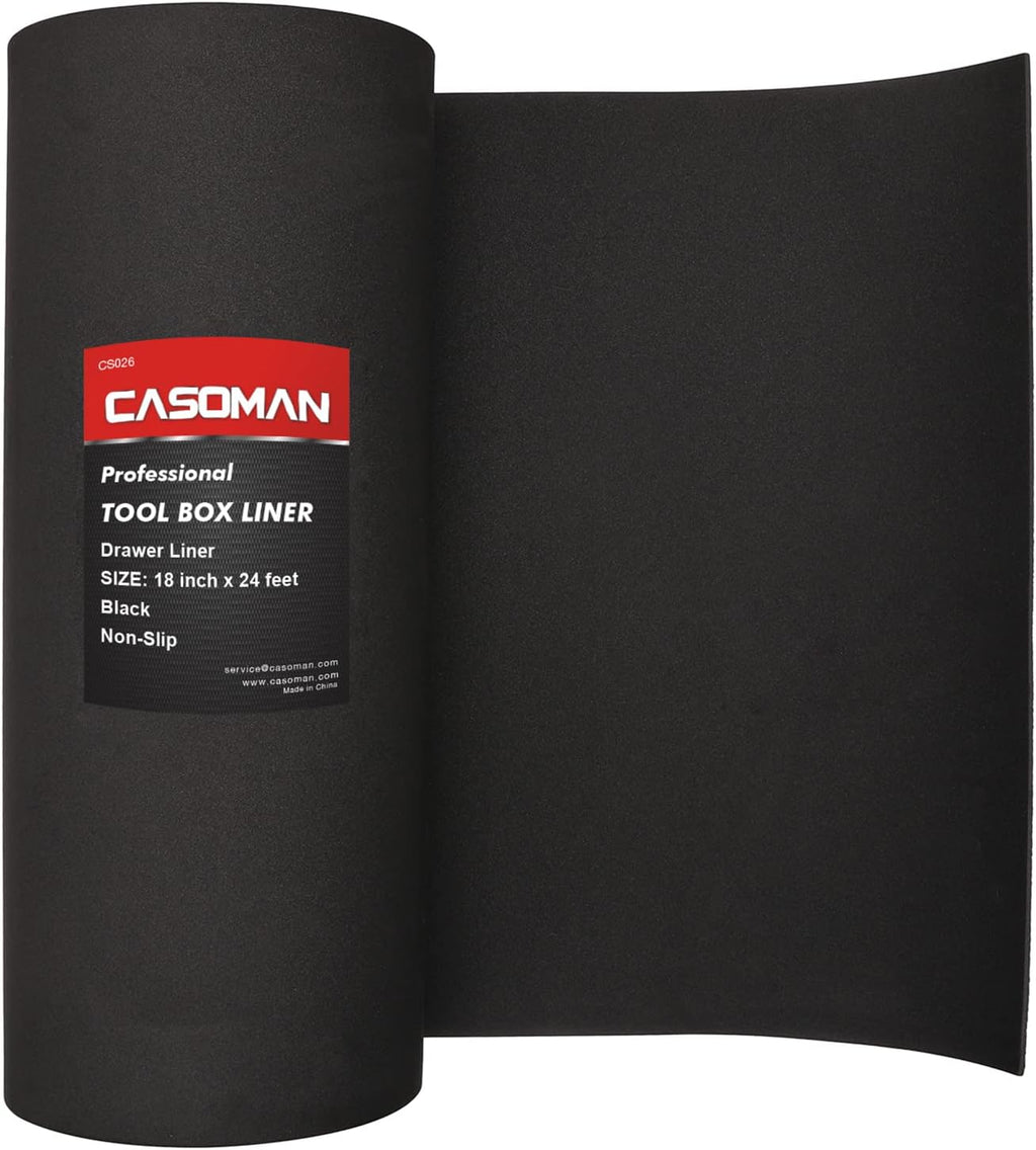CASOMAN Professional Tool Box Liner, Drawer Liner, Shelf Liner, 18 inch(Wide) x 24 feet (Long), Non-Slip, Black