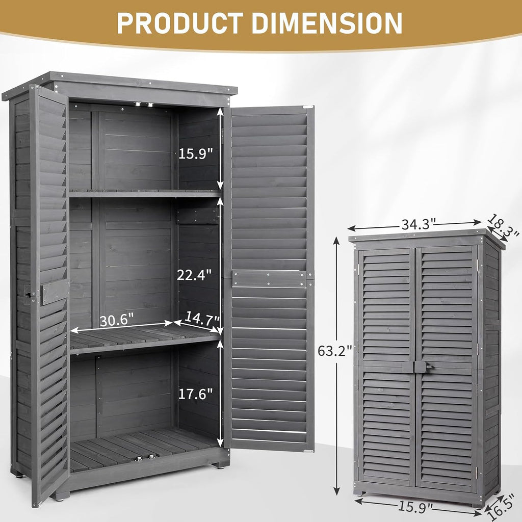 outvita outdoor storage cabinet, 63in, grey showing dimensions