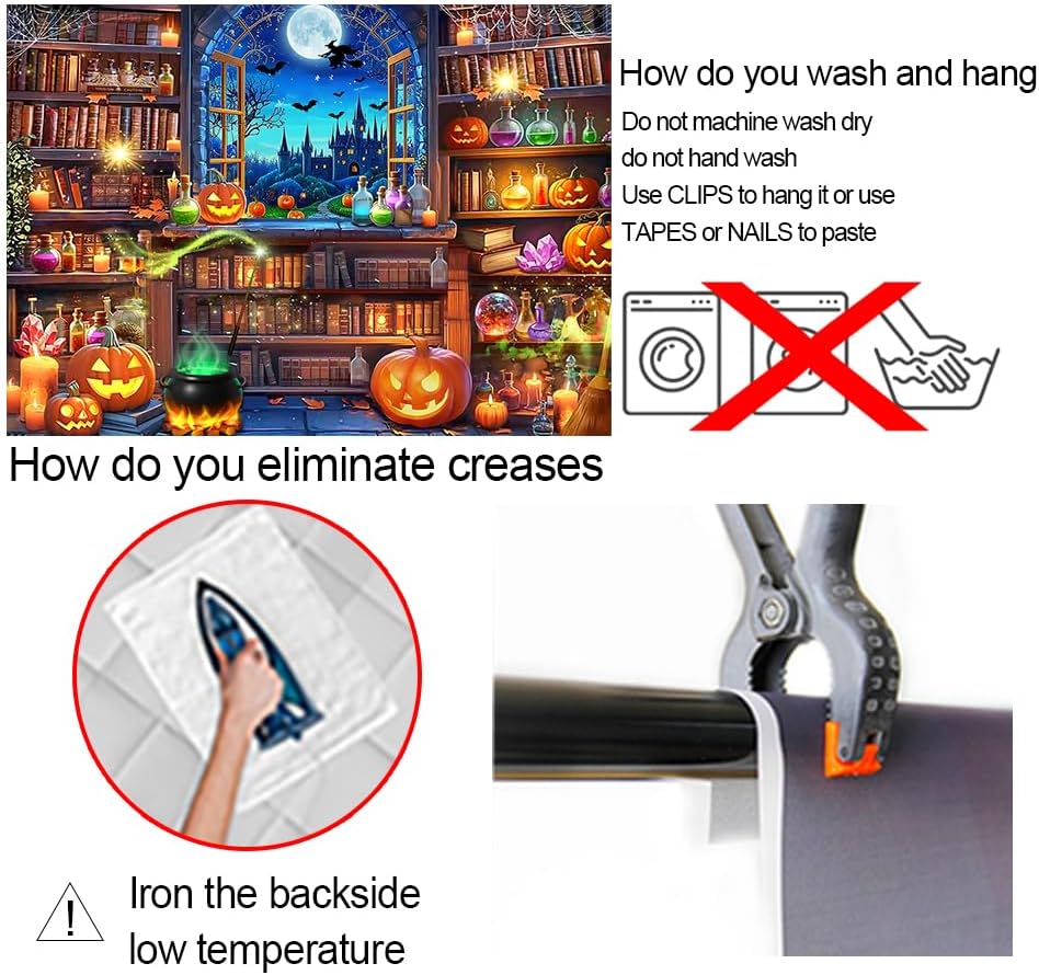 10x8ft Halloween Magic Window Bookshelf Photography Backdrop