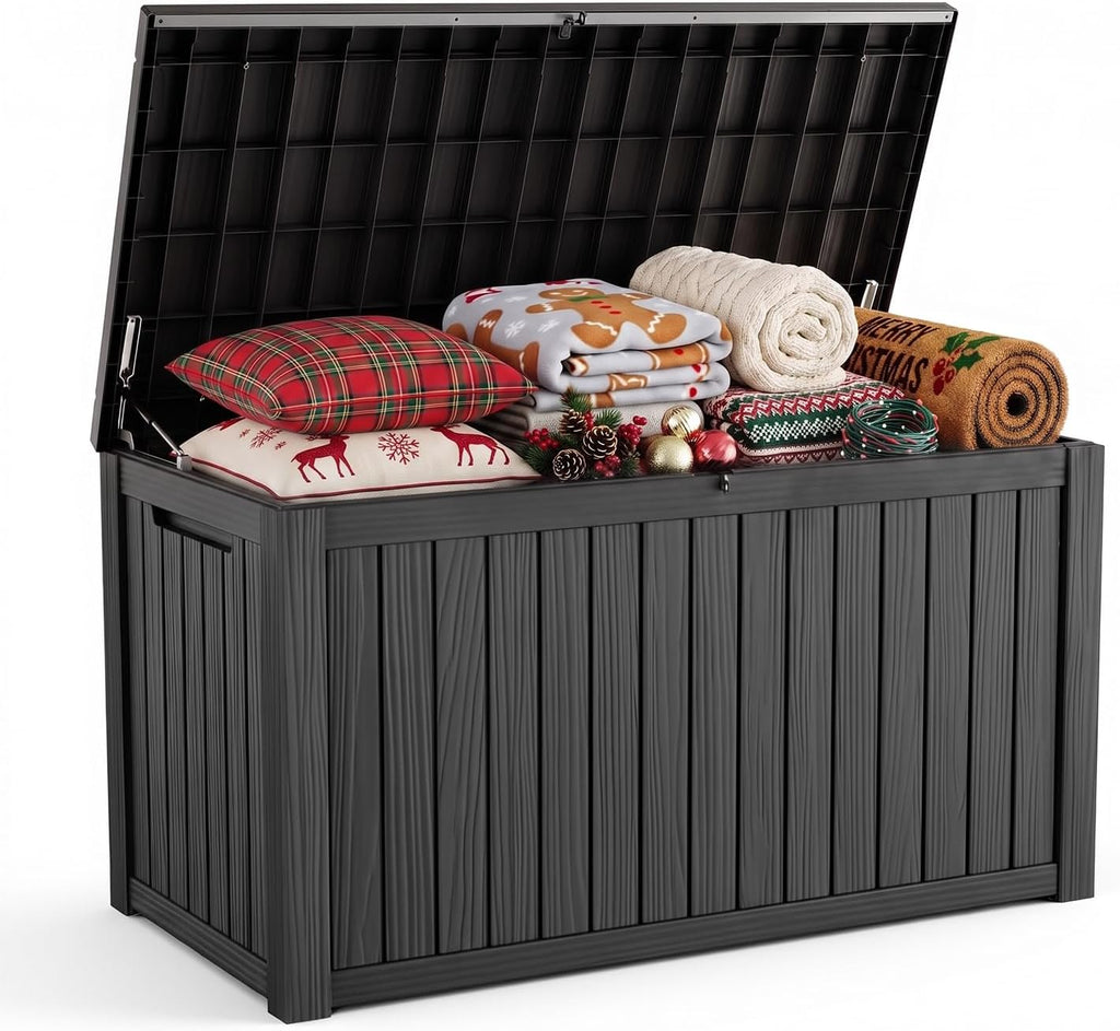 Vixzen Deck Box 250 Gal Waterproof Lockable Outdoor Storage Box Resin