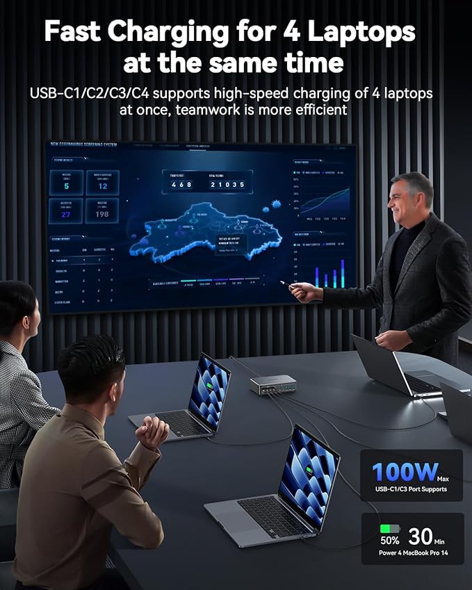480W USB C Charger Block, Rocoren 10-Ports USB C Charging Station